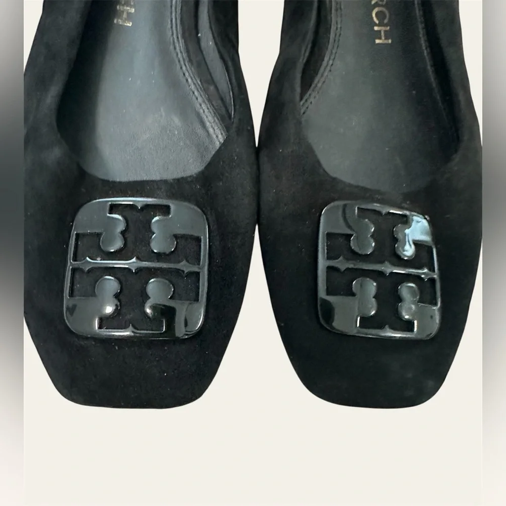 TORY BURCH WOMENS SUEDE GEORGIA BALLET FLAT IN PERFECT BLACK 9 M